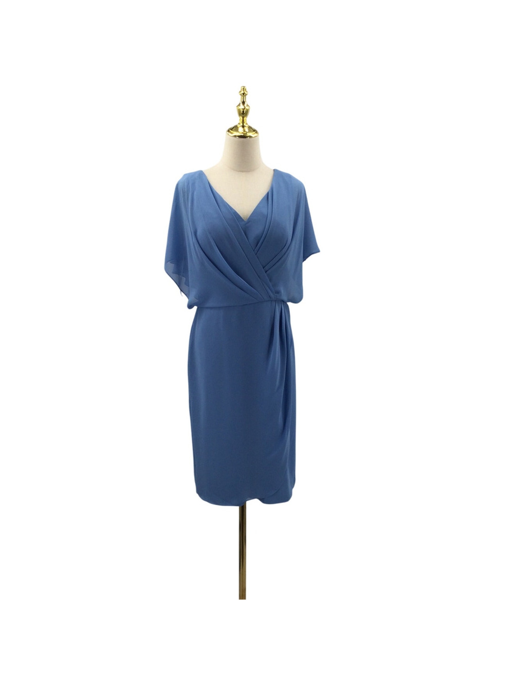 AW BRIDAL 8 M dusty blue mother of bride faux wrap knee length dress NEW 0b15